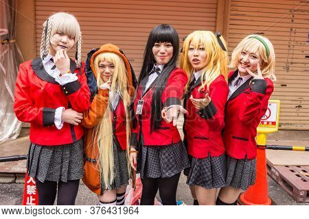 Osaka / Japan - March 18, 2018: Nipponbashi Street Festa, Colorful Cosplay And Anime Festival Held E