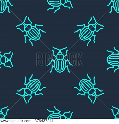 Green Line Chafer Beetle Icon Isolated Seamless Pattern On Blue Background. Vector
