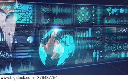 Artificial Intelligence In Business. Unrecognizable Businessman Choosing Specific Chart On Interacti