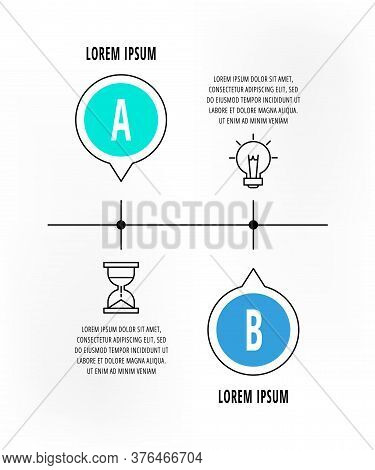 Infographics Circles With 2 Steps, Icons. Flat Line Vector Template. Can Be Used For Two Diagrams, B