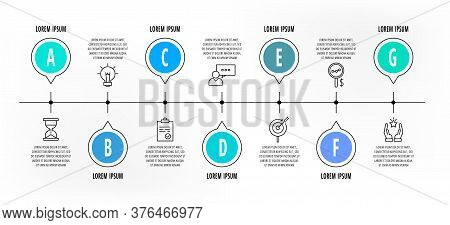 Infographics Circles With 7 Steps, Icons. Flat Line Vector Template. Can Be Used For Seven Business,