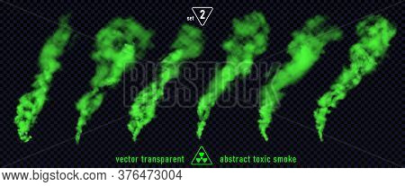 Green Smoke Set 2 Isolated On Transparent Background. Magic Mist Cloud, Chemical Toxic Gas, Steam Wa