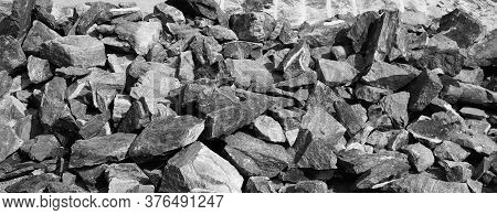 Black And White Image Of Pile Of Rocks I.e. Lithium Mining And Natural Resources Like Limestone Mini