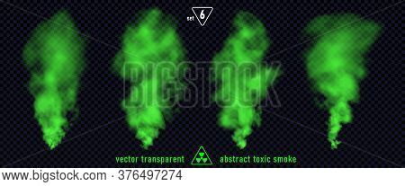Green Smoke Set 6 Isolated On Transparent Background. Magic Mist Cloud, Chemical Toxic Gas, Steam Wa