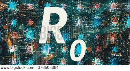 R Nought Theme With Night Cityscape And Floating Viruses