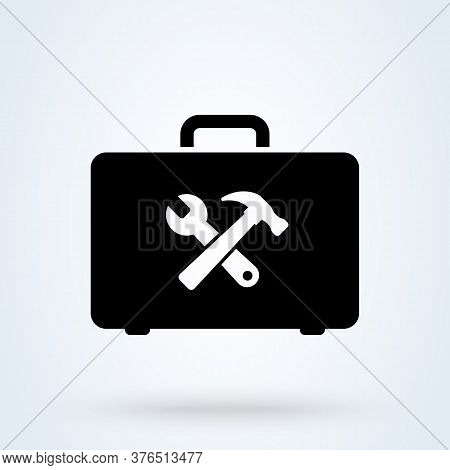 Toolbox With Instruments Inside. Workman's Toolkit. Workbox In Icon Style. Vector Illustration