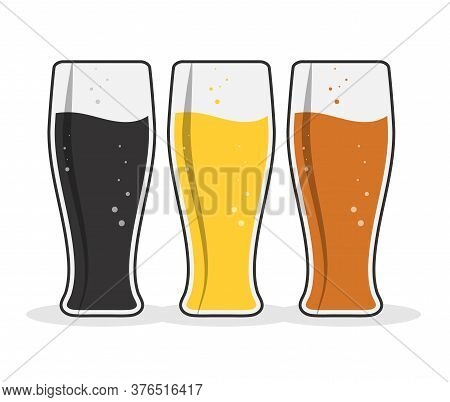 Three Glasses Of Beer For Stickers, Banners, Logos, Stickers And Theme Design. Color Simple Vector I