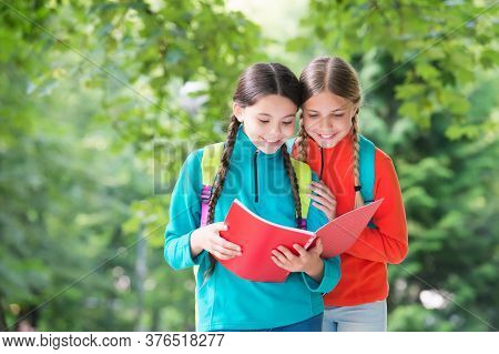 Knowledge Is Seed That Grows When You Read. Happy Children Read Book Outdoors. Summer Reading List. 