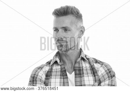 Handsome Mature Man With Stylish Hairstyle. Barber Salon. Perfect Fringe. Styling Fringe Requires Th