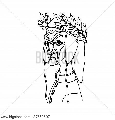 The Head Of The Famous Italian Poet Dante Alighieri In A Medieval Cap & Laurel Wreath, Caricature, V