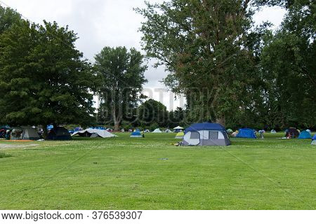Vancouver, Canada - July 4,2020: View Of Strathcona Park In Downtown Vancouver Full Of Tents And Hom