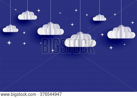 Clouds And Stars Background In Papercut Style