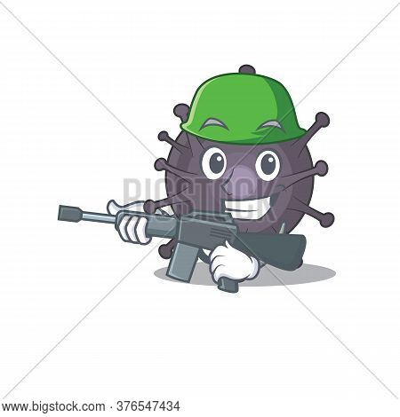 A Charming Army Salmonella Cartoon Picture Style Having A Machine Gun
