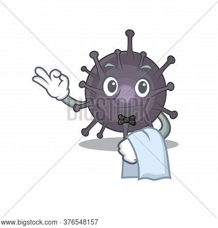 A Caricature Design Style Of Salmonella As A Waiter With A White Napkin