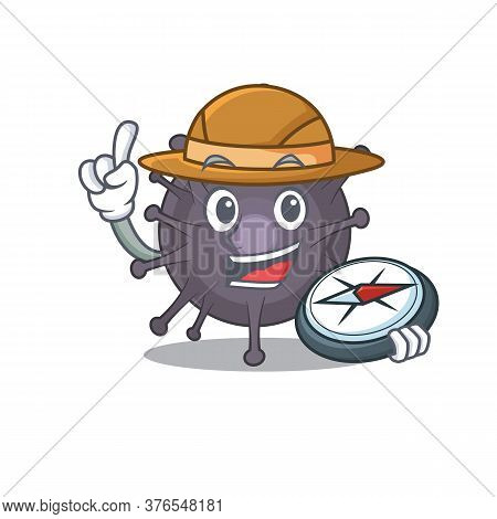 Salmonella Mascot Design Style Of Explorer Using A Compass During The Journey