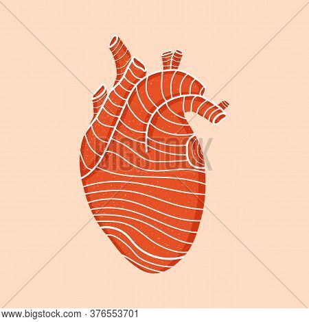 Vector Design Of Isolated Red Human Heart With Lines. The Concept Of Medicine. Heart Shape With Text