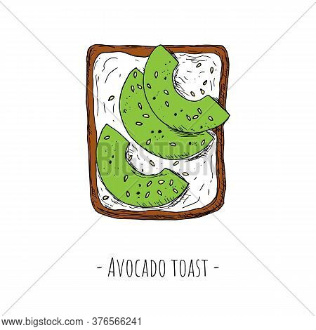 Avocado Toast With Sesame Seeds. Top View. Vector.