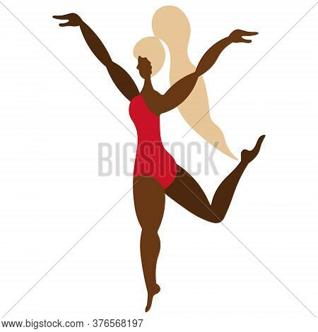 Body Positive. Vector Stock Illustration. African American Girl Dancing. Isolated White Background. 