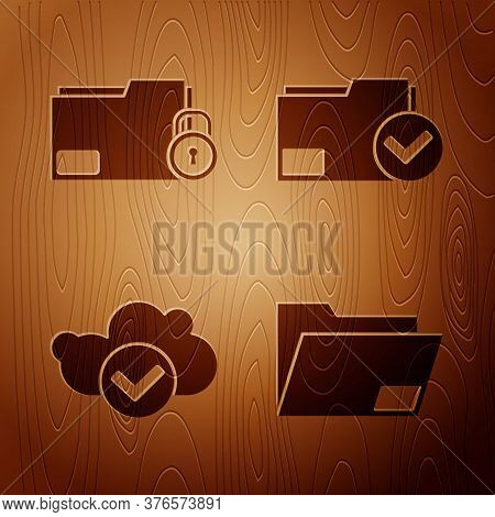 Set Document Folder, Folder And Lock, Cloud With Check Mark And Document Folder And Check Mark On Wo