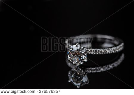 Engagement Diamond Ring. Solitaire Jewelry Ring With Gemstone