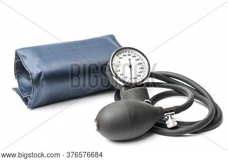 Aneroid Sphygmomanometer To Measure Blood Pressure Isolated On White Background