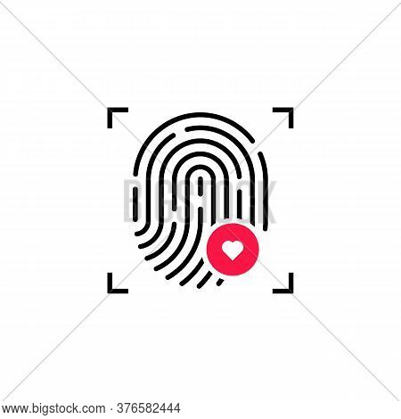 Fingerprint Icon With Heart Symbol. Flat Stroke Minimal Modern Individual Logotype Graphic Art Desig