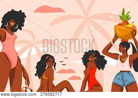 Hand Drawn Vector Abstract Stock Flat Graphic Illustration With Young , Happy Black Afro American Be