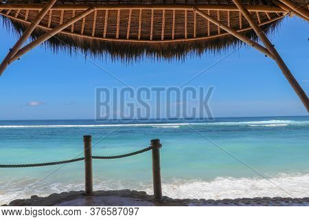 Outdoor Restaurant At The Beach. Cafe On The Beach, Ocean And Sky. View To Beach From Bar In Bali, I