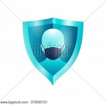 Face Mask Logo Template - Protection Shield And Human Silhouette - Shiny Vector Emblem Bor Medical E