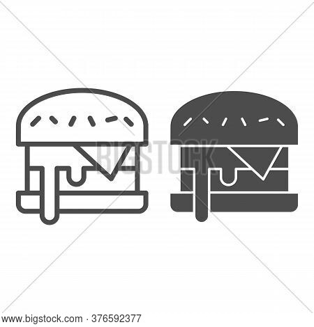 Cheeseburger Line And Solid Icon, Street Food Concept, Burger Sign On White Background, Hamburger Ic