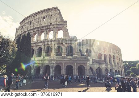 Rome, Italy - October 2019: Colosseum (coliseum) Or Flavian Amphitheatre, Largest Roman Amphitheater