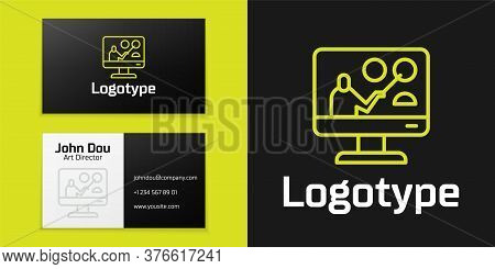 Logotype Line Online Education And Graduation Icon Isolated On Black Background. Online Teacher On M