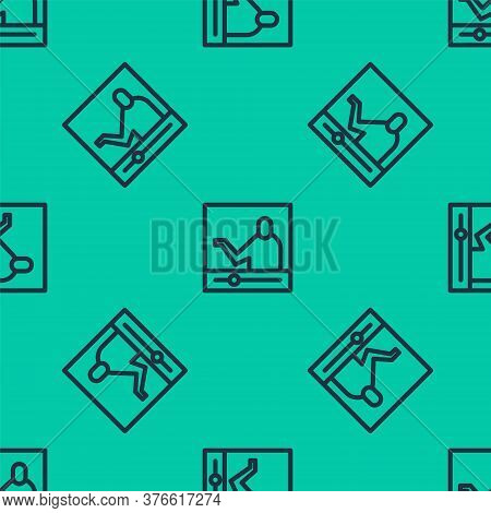 Blue Line Online Education And Graduation Icon Isolated Seamless Pattern On Green Background. Online
