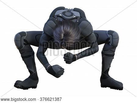 3D Rendering Female Sceince Fiction Fighter On White