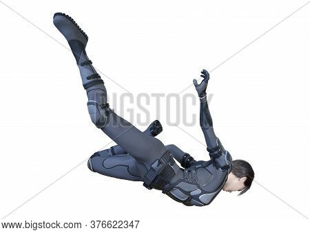 3D Rendering Female Sceince Fiction Fighter On White