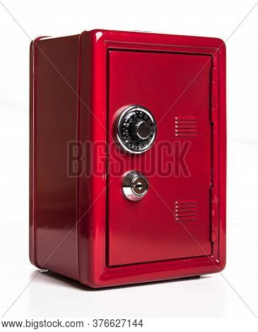 Red Safe Deposit Box On A White Background
