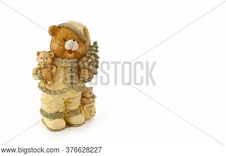 Christmas Bear Figurine Isolated On White Background