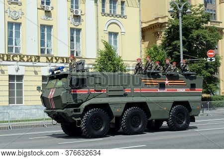Moscow, Russia - June 24, 2020:armored Truck Of The Military Police Kamaz-63968 `typhoon-k` For Tran