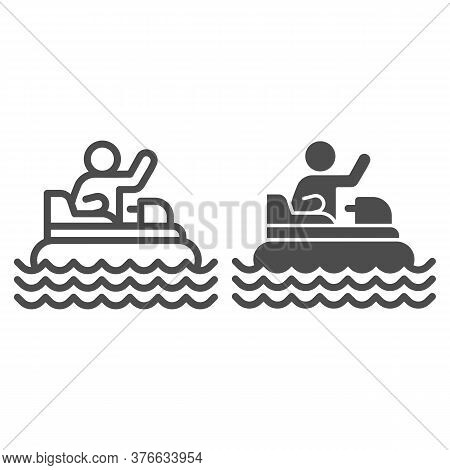 Catamaran With Person Line And Solid Icon, Amusement Park Concept, Beach Boat With Pedals Sign On Wh