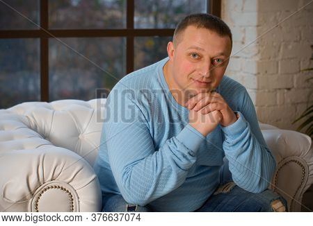 A Man In Casial Style, A Strong And Confident Plump Man In A Suit,  Plus Size Man Concept