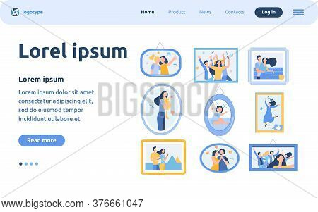 Cartoon Family Photo Frames Isolated Flat Vector Illustration. Framed Portraits And Pictures Of Happ