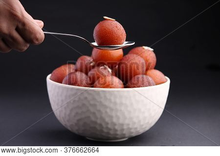 Indian Dessert Gulabjamun Fried Sweet Balls Socked In Sugar Syrup