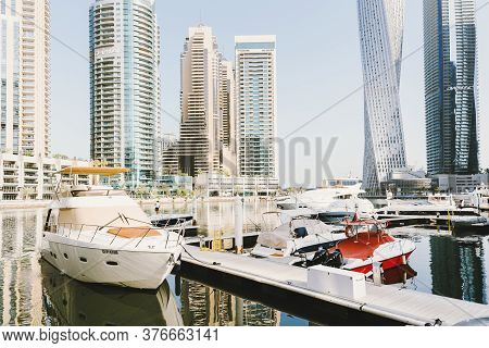 Dubai; Uae - June 6, 2020: Luxury Yachts And Boats At Dubai Marina Early In The Morning. Residential