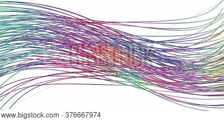 Ribbon Flow Color Swirl Strokes. Wave Sea Isolated Random Lines. Wires As Hair Beam Sheaf. Liquid Pa