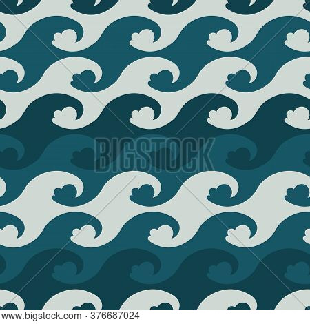 Teal Ocean Waves Seamless Vector Pattern. Marine Surface Print Design For Fabrics, Stationery, Scrap