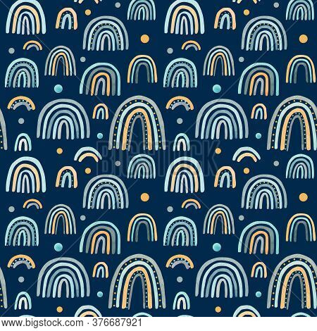 Watercolor Nursery Raindow Seamless Pattern. Scandinavian Style Hand Painted Rainbows Background. Ba