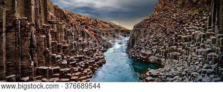 Breathtaking view of Studlagil basalt canyon, Iceland, Europe.