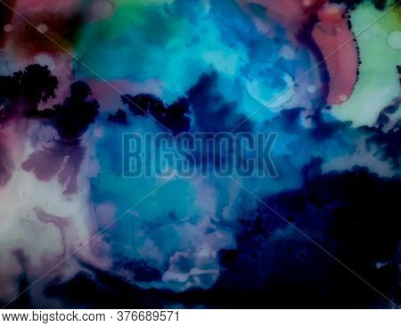 Alcohol Ink Floral Print. Ink Paint Texture. Rainbow Acrylic Paint Fragment. Marble Stone Texture.  