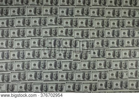 Group Of Money Stack Of 100 Us Dollars Banknotes A Lot Of Is Arranged In A Beautiful