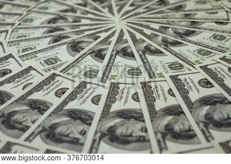 Group Of Money Stack Of 100 Us Dollars Banknotes A Lot Of Is Arranged In A Beautiful Circle